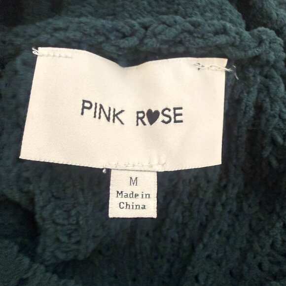 Pink Rose Forest Green Waffle Knit Sweater | M | Cozy Winter Classic - Picture 7 of 9